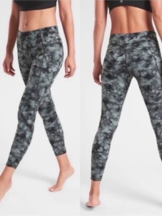 Athleta Pants - Athleta Powervita Salutation 7/8 Tie Dye Black Marble-Print High-Rise Leggings M